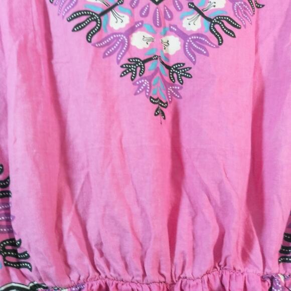 Rainbow Pink Boho Printed Cotton Maxi Dress Pockets Size OSFM - Picture 8 of 10